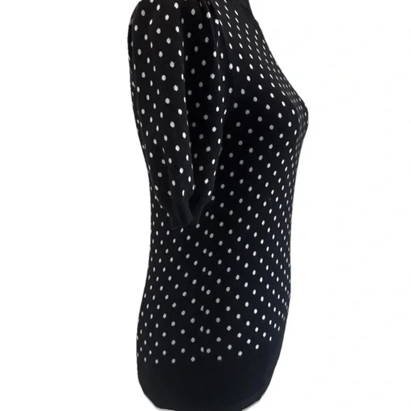 Loft Women's Short Sleeve Black & White Polka Dot 100% Cotton Top, Size XS - Picture 8 of 13
